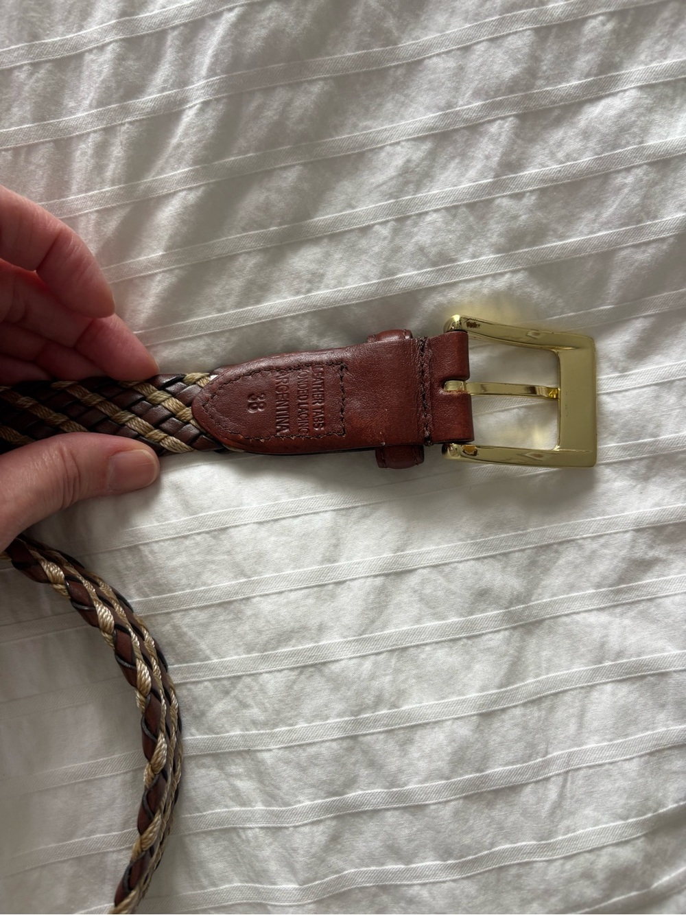 Braided Leather-Trim Men's Belt in Brown and Tan size 38